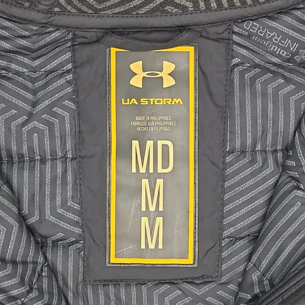 Under Armour Jacket Storm Black Primaloft Hoodie Men Sz Medium Zip Quilted Coat